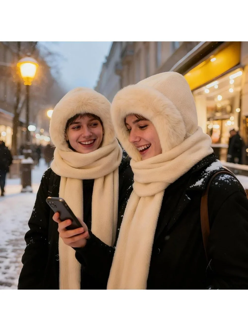 Cozy 3-in-1 Hooded Scarf Set for Women | Thick Faux Fur Winter Hat, Scarf